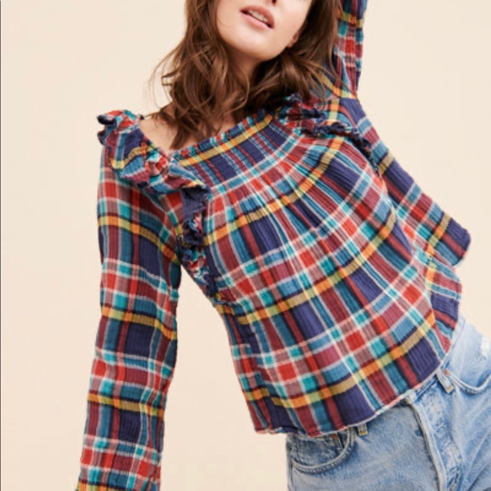 Free People Siena Plaid Top Large
